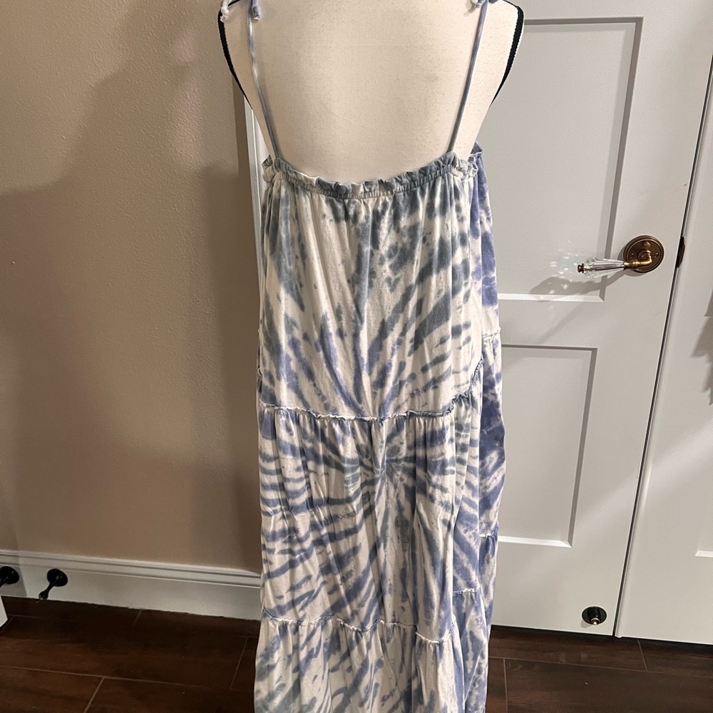 Lucky Brand Blue White Tie-Dye Maxi Dress Boho Tiered Large - Picture 3 of 5